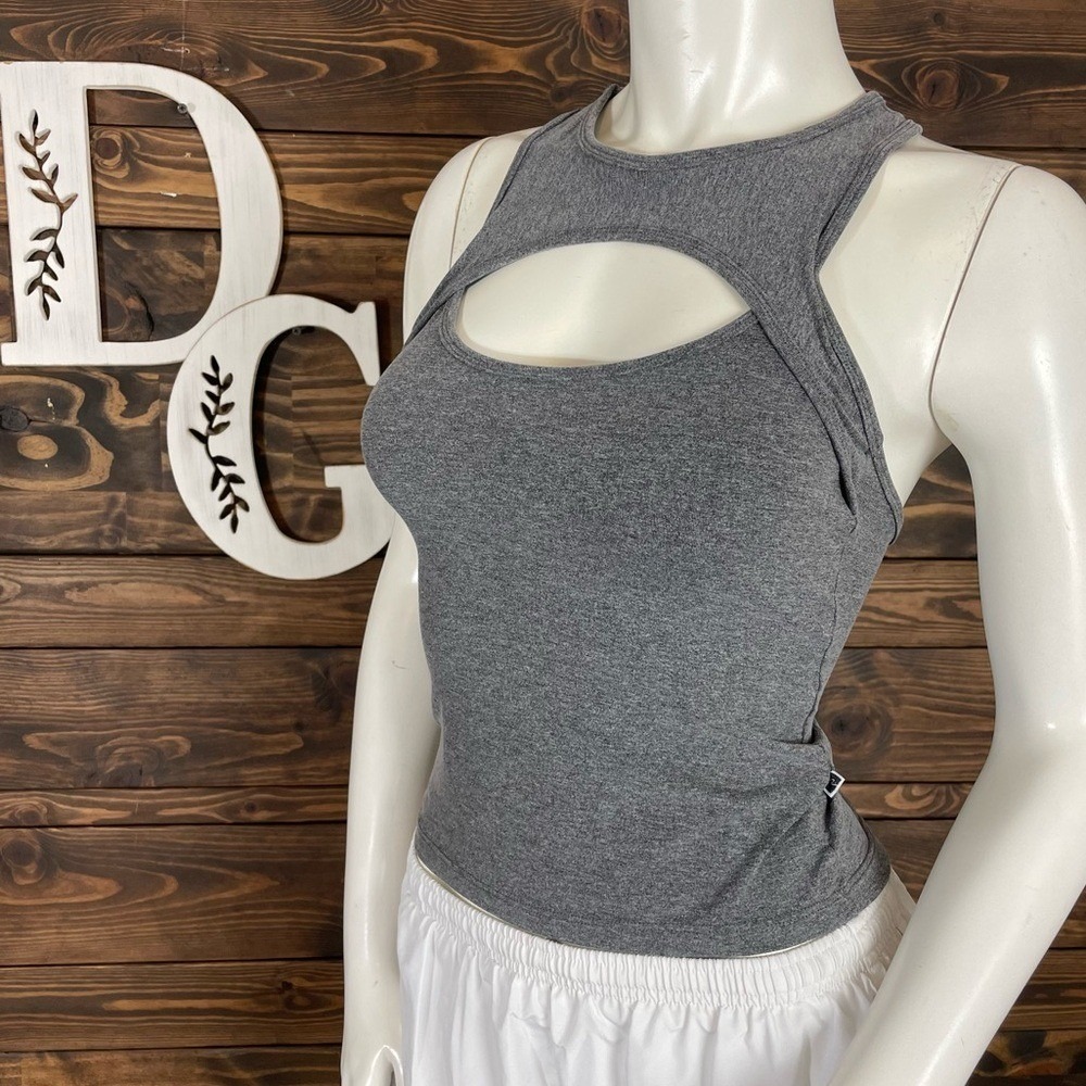 Adithiva | Athletic Wear Sports Workout‎ Tank Top Cutout Neckline Heather Grey